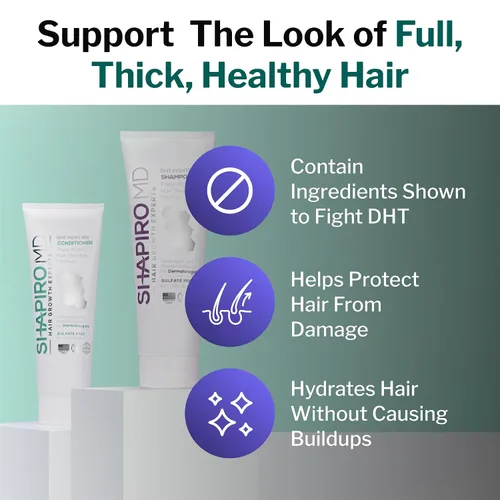 Vista 3 de Shapiro MD Hair Growth Experts Champú y Acondicionador contra la Caída del Cabello, Fórmula Vegana Anti-DHT para Cabello Fino Desarrollado por