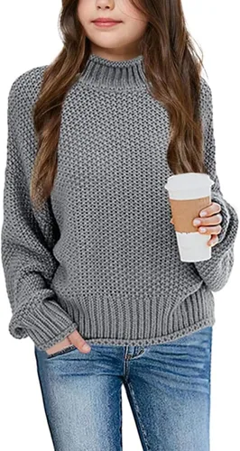 Vista 18 de Imily Bela Suéteres de Cuello Alto para Niñas Niños Ropa de Punto con Manga Murciélago Suéter Grueso Pullover Jumper A-Apricot