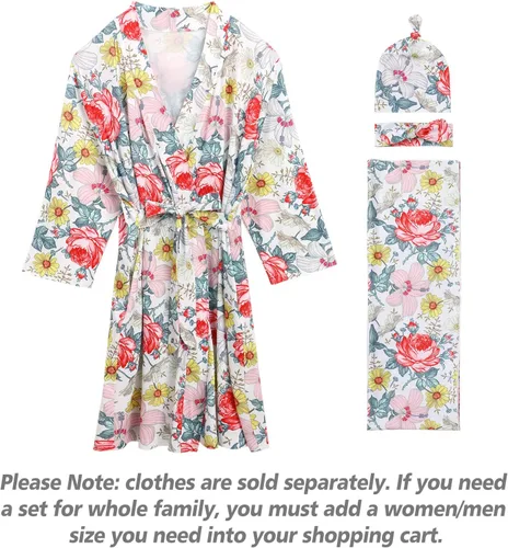 Vista 2 de AWIBMK Mom and Me Robe and Swaddle Set and T-Shirt Hospital Labor Delivery Swaddling with Headband Hat for Mom Dad Baby