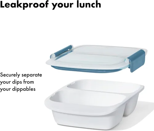 Vista 2 de OXO Good Grips Prep and Go - Recipiente dividido para 2 tazas, color azul océano
