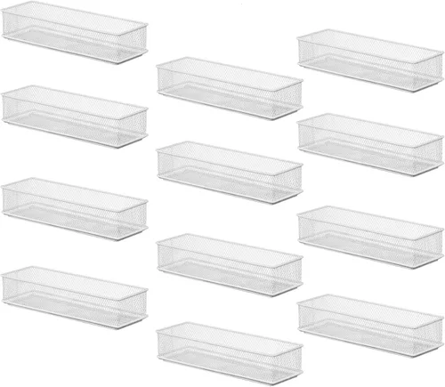Vista 7 de YBM HOME Organizador de cajones de malla blanca para cajones y estantes, soporte para suministros escolares, cesta organizadora de escritorio