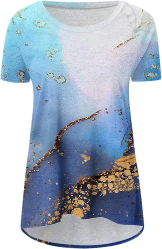 Vista 4 de Shirts for Women Dressy Casual 2023 Tshirts Loose Fitting Tops Flowy Hawaiian 70S Tops Short Sleeve T-Shirts