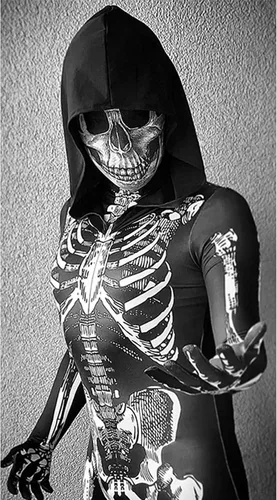 Vista 2 de OEBLD Enterizo unisex Disfraz de Halloween en blanco y negro aterrador compatible con cos como un esqueleto