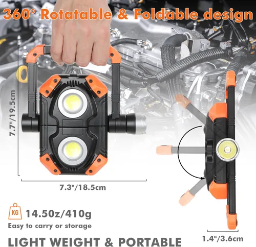 Vista 5 de sunzone Luz de trabajo LED recargable, foco de luz de inundación portátil 2 en 1 iluminación para sitio de trabajo con bases magnéticas, luz LED