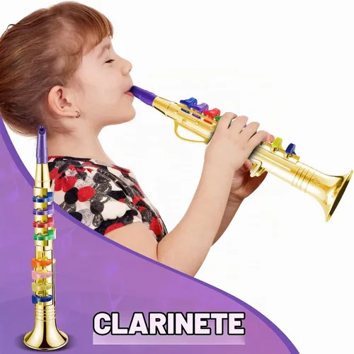Vista 7 de Juego de clarinete de saxofón de juguete de 2 piezas para niños Oro