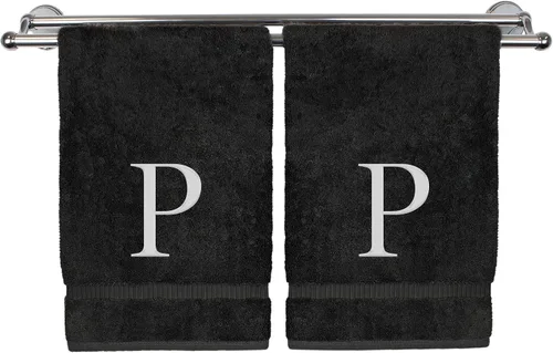 Vista 188 de Toalla de mano monogramada, regalo personalizado, juego de 2 - Toalla bordada con letra de bloque dorada - Extra absorbente 100% algodón turco