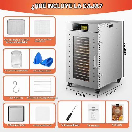 Vista 5 de Deshidratador comercial de alimentos de 18 bandejas, de acero 18 bandejas no rotativas