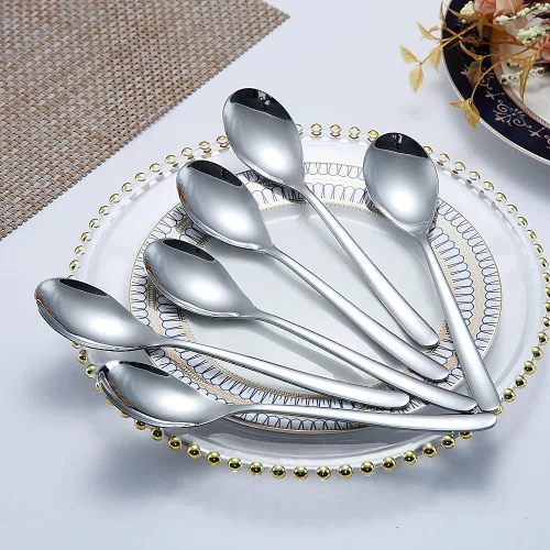 Vista 3 de Cucharas de cena de 6 piezas, cucharadas de acero inoxidable de 8.1 pulgadas, cucharas de sopa, cucharas de postre, cucharas de cubiertos