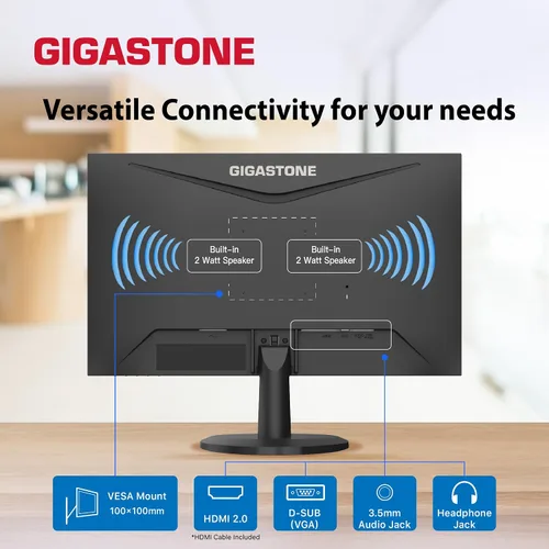Vista 3 de Gigastone Monitor de luz trasera LED IPS de 24 pulgadas, 75 Hz, FHD 1920 x 1080, 1080P 178 ° de visión amplia sin marco, monitor de computadora sin