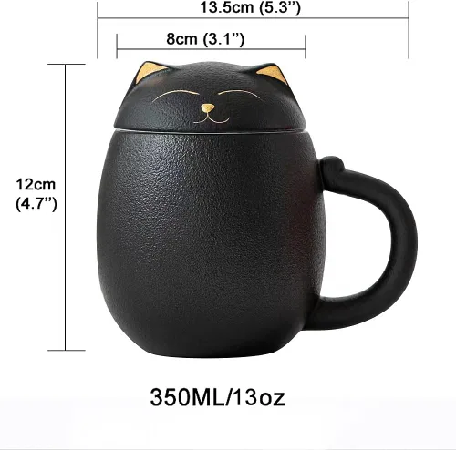 Vista 6 de Taza de té para gatos con infusor y tapa, bonitas tazas de cerámica para gatos para remojar hojas sueltas, tazas de té de 11.8 fl oz con funda