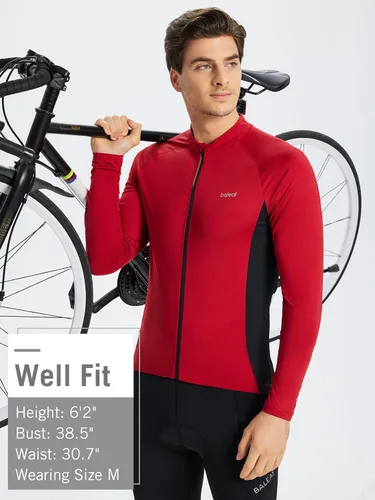 Vista 6 de BALEAF Camiseta de ciclismo de manga larga para hombre, para ciclismo de carretera, para bicicleta de montaña, bolsillos con cremallera completa