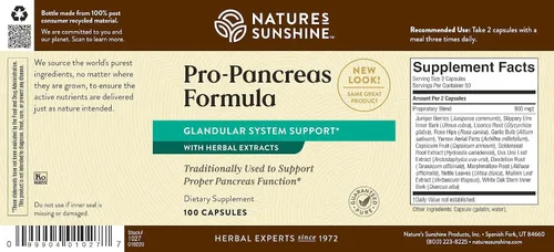 Vista 5 de Nature's Sunshine Pro-Páncreas, 100 cápsulas, Kosher Fórmula herbaria mejora la digestión, promueve la inmunidad y ayuda al hígado y al páncreas