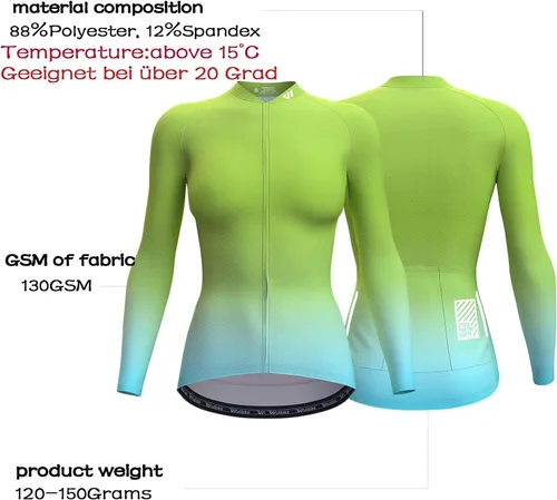 Vista 2 de Wulibike Maillot de ciclismo para mujer, manga larga, con bolsillos