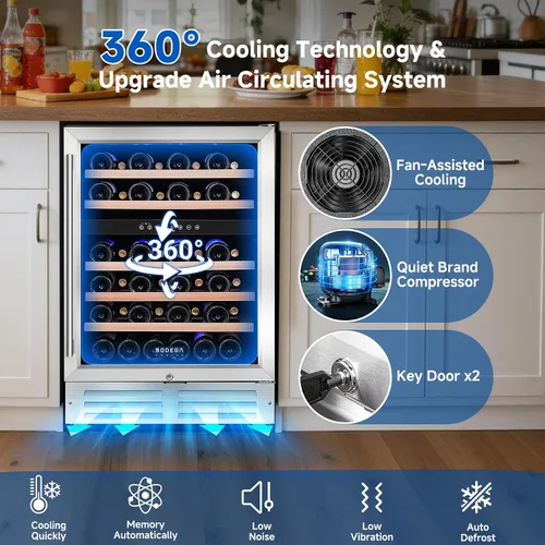 Vista 2 de BODEGA 24 Inch Dual Zone Wine Fridge, 41℉ to 72℉, Holds 46 Bottles