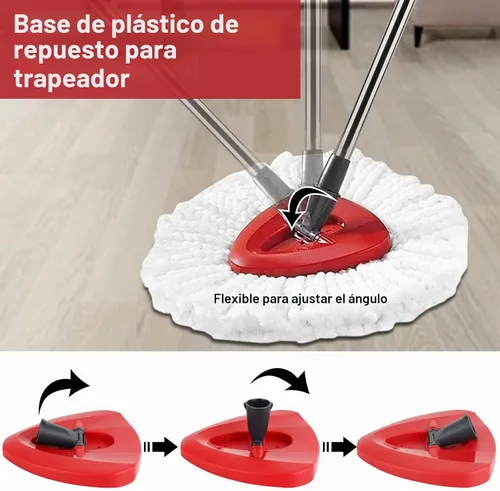 Vista 5 de Cabezal de repuesto para trapeador giratorio con 1 base giratoria y 1 mango. Recambios de fregona EasyWring compatibles con SpinMop triangular