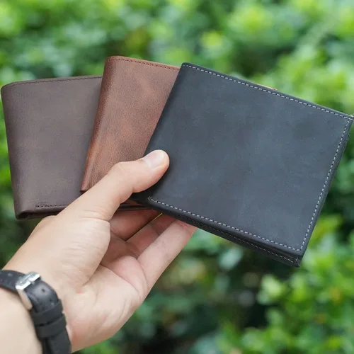Vista 5 de Customizable Genuine Leather Bifold Wallet, Minimalist Custom Mens Card Holder Wallet (Dark Brown)