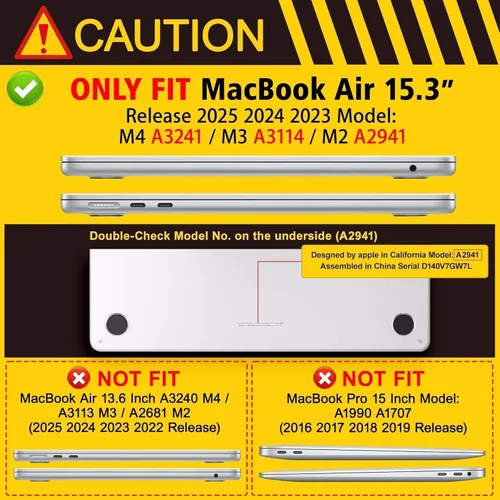 Vista 2 de Funda para MacBook Air de 15 pulgadas A3241 A3114 A2941 (versión 2023 2024 2025) – Carcasa rígida protectora a presión para MacBook Air de 15.3
