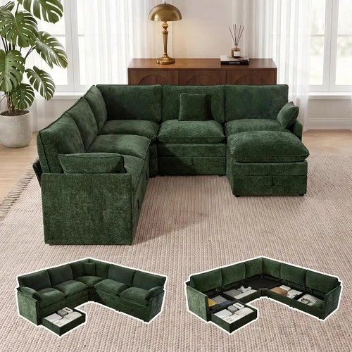 Vista 35 de Sofá modular con almacenamiento, sofá cama de 103 pulgadas, sofá cama seccional, sofá nube de gran tamaño con otomana móvil, sofá moderno de 6