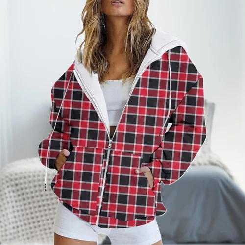 Vista 3 de Moda otoño rayas gradiente impreso casual bolsillo manga larga chaqueta lindo cordón cremallera mujeres