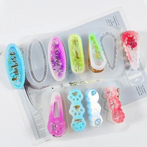 Vista 8 de Kit de 12 pinzas para el cabello Shaker - Horquilla de arena movediza moldes de resina epoxi pasadores de pelo de pata de gato, pinzas de silicona