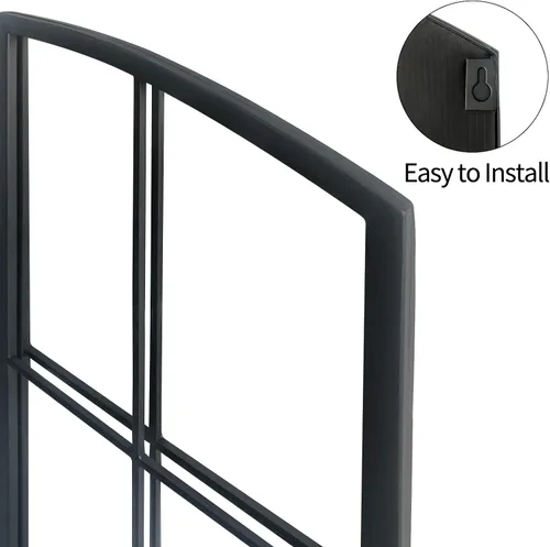 Vista 3 de Espejo de Arco Negro, Decoración de Pared con Panel de Ventana, Espejos de Pared de Estilo Rústico con Marco de Hierro para Entrada, Pasillo, Sala