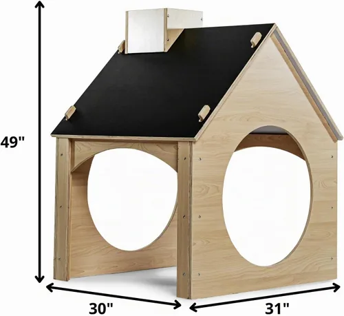 Vista 5 de Avenlur Casa de juegos Montessori de madera y estilo Waldorf para niños pequeños con techo de pizarra doble. Estructura de juego resistente