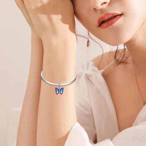 Vista 4 de Dijes de mariposa para pulseras, dijes colgantes de plata de ley 925 para pulseras y collares con circonitas cúbicas multicolor 5A, cumpleaños, día