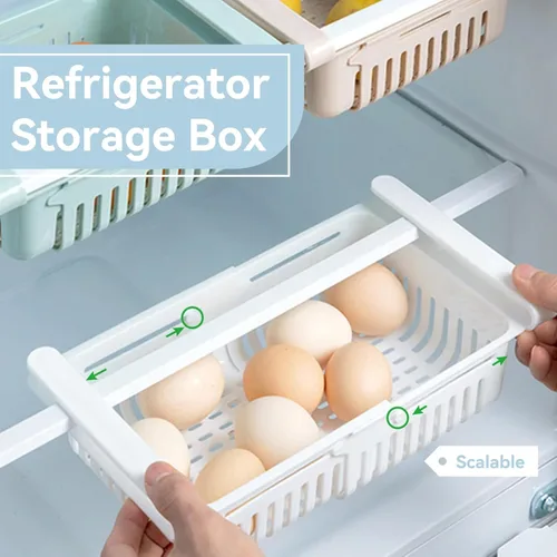 Vista 7 de Cyrank Organizador de cajones para refrigerador, cajón ajustable para refrigerador, caja de almacenamiento retráctil para refrigerador, estante