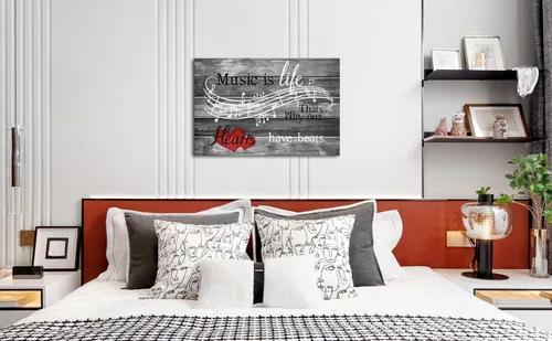 Vista 8 de SkenoArt Lienzo musical para pared, tema musical, inspirador, arte de pared con texto en inglés "Music is Life That is Why Our Hearts Have Beats