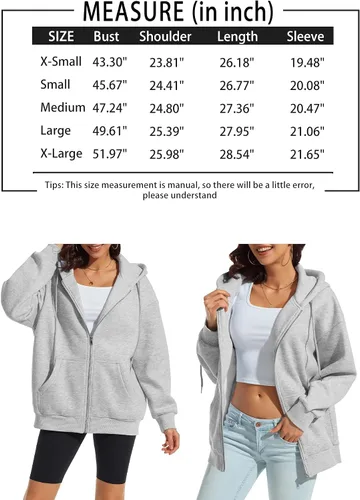Vista 6 de ATHMILE Women's Cute Hoodies Teen Girl Fall Jacket Oversized Sweatshirts Casual Drawstring Zip Up Y2K Hoodie with Pocket