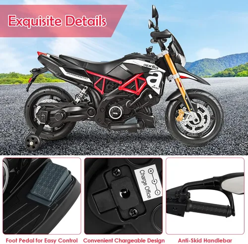 Vista 3 de OLAKIDS Aprilia - Motocicleta de 12 V para niños, motor eléctrico con licencia de Aprilia con ruedas de entrenamiento, suspensión de resorte
