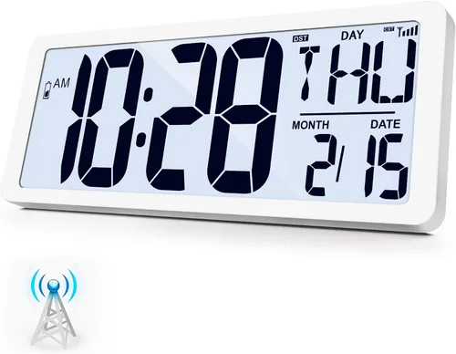 Vista 11 de Reloj Atómico 15" Reloj de Pared Digital Reloj de Pared Atómico Funciona con Pilas Reloj de Alarma Digital Grande con Día, Fecha y Temperatura