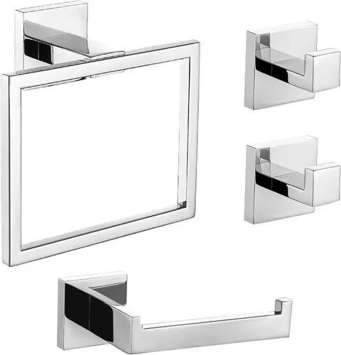 Vista 9 de TURS Juego de 3 toalleros negros con anillo para toallas, gancho para toallas de baño, de acero inoxidable, montaje en pared.