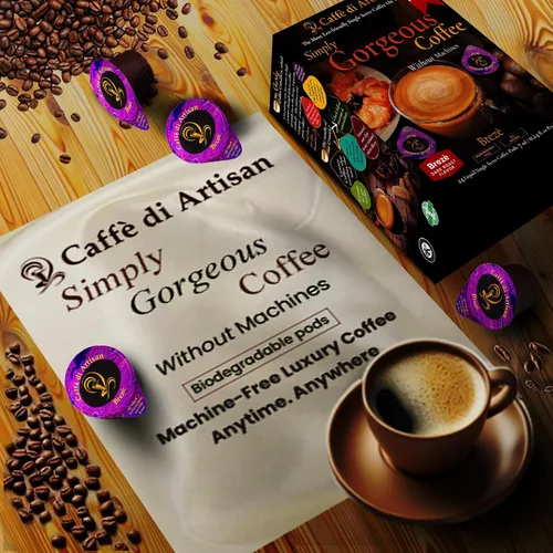 Vista 6 de Caffè di Artisan Cápsulas de café líquido de una sola porción que cambian el juego – Brezè – Tostado oscuro Intensidad – Fuerte, sin máquina. Todo