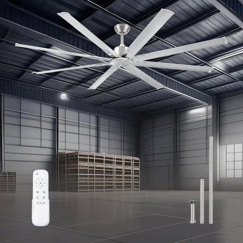 Vista 17 de Ventilador Celing de 72 pulgadas con luz y control remoto, ventilador grande con 8 cuchillas de aluminio negro, motor CC silencioso de 6