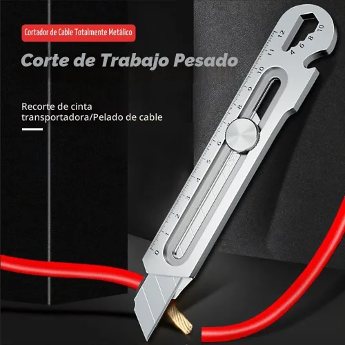 Vista 3 de Cuchillo multiusos de acero inoxidable 6 en 1, multiherramienta, resistente, impermeable, a prueba de óxido, resistente, grado militar, cortador
