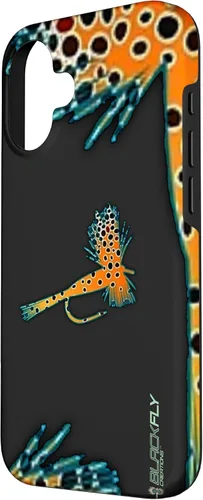 Vista 2 de Funda para iPhone 16 con mosca y pesca con moscas secas de piel de trucha por Black Fly Case