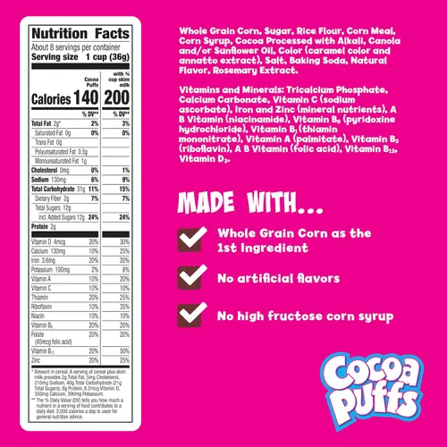 Vista 2 de Cocoa Puffs, cereales para el desayuno con sabor a chocolate, fabricados con grano entero, 10.4 oz