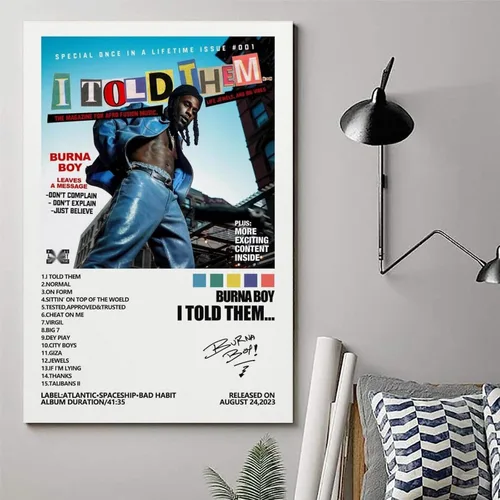 Vista 6 de MOMYO Póster Burna Boy con texto en inglés "I Told Them", póster para habitación, estética, lienzo para pared, decoración de dormitorio, 08 x 12