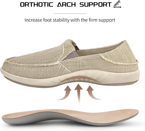 Vista 2 de Zapatos sin cordones para hombre, mocasines de lona con soporte de arco, zapatos ortopédicos casuales para fascitis plantar, zapatos para caminar