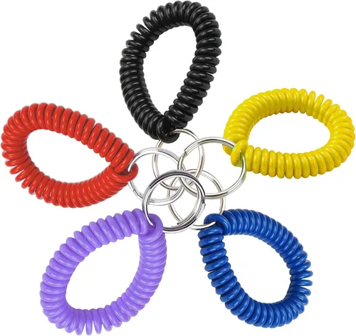 Vista 9 de Lucky Line - Resorte de muñeca en espiral de 2 pulgadas de diámetro con llavero de acero, multicolor, pulsera flexible para muñeca, se estira hasta