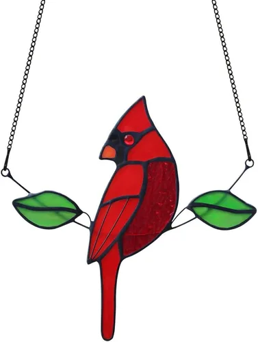 Vista 10 de Adorno de cardenal rojo de vitral colgante para ventana, adornos de pájaros atrapasueños para ventana, regalos de cardenal para abuela, mamá, regalo