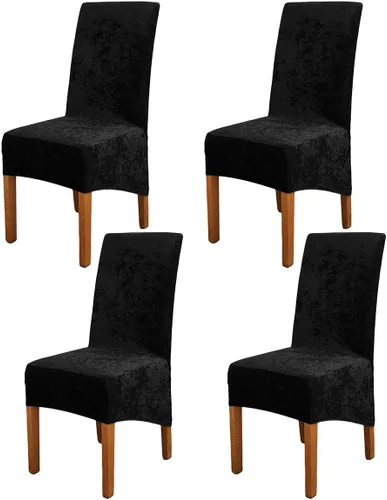 Vista 8 de Fundas para silla de terciopelo triturado, fundas protectoras elásticas y extraíbles para sillas XL, para comedor, ceremonia, banquete, boda Negro
