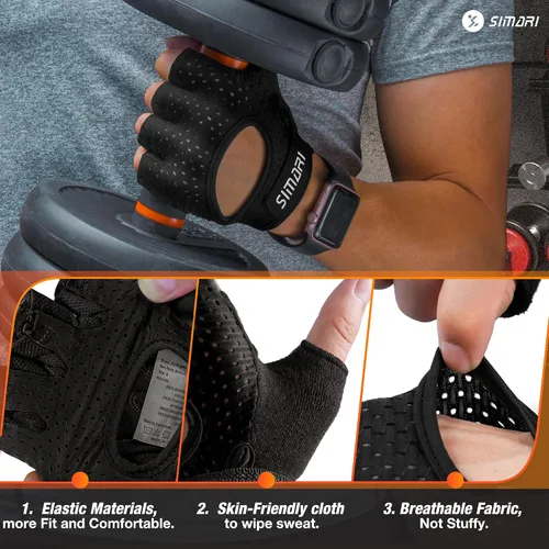 Vista 3 de SIMARI Guantes de entrenamiento transpirables para hombres y mujeres, guantes acolchados para levantamiento de pesas con gran agarre, protección