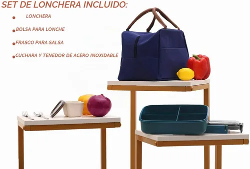 Vista 2 de MINCOCO Bento - Lonchera a prueba de derrames, ecológica, contenedor de almacenamiento de alimentos con una gran bolsa de almuerzo, tarro de salsa
