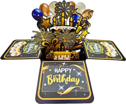 Vista 11 de Tarjetas de cumpleaños 3D desplegables, reproducción automática 3D de colores cambiables, música ligera, tarjetas de pastel de cumpleaños emergentes