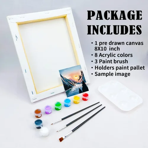 Vista 5 de VOCHIC Lienzo predibujado para pintar para adultos, suministros de fiesta de pintura y sorbos, kit de fiesta de pintura en lienzo para pintar