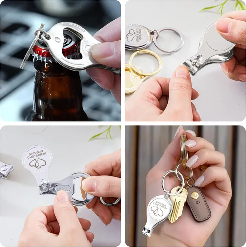 Vista 4 de Abrebotellas multifunción 4 en 1, cortauñas, recuerdos de boda, privado personalizado, plateado, regalos multiherramienta para hombres