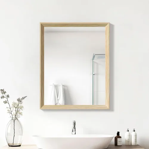 Vista 15 de Espejo de Pared Enmarcado con Efecto de Madera de Roble, Espejo Rectangular de 16x20, Vidrio Templado Anti-desplatado de 1/8", Marco Sostenible