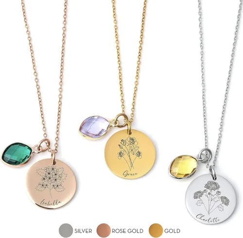 Vista 4 de Personalization Lab Regalos de cumpleaños para mujer, collar con nombre personalizado, collar de piedra natal para mujer